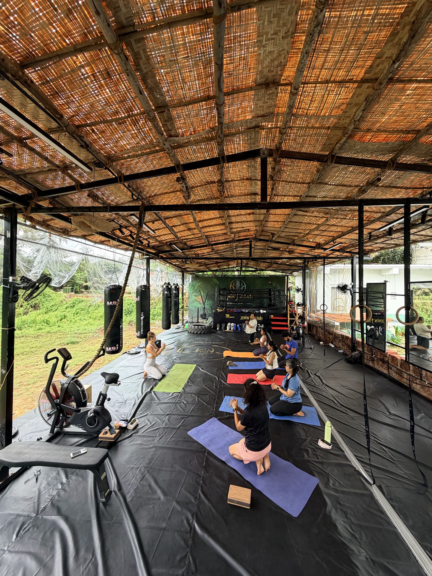 The open-air jungle gym floor at Gaia Fit Lab, Morjim