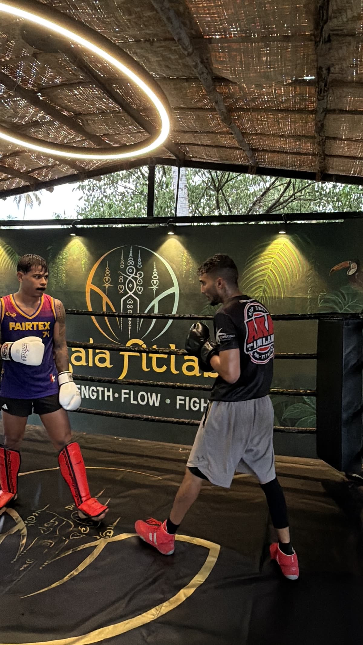 Pad work session by the branded wall at Gaia Fit Lab